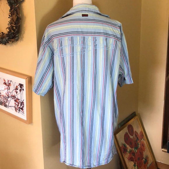 FUBU Size Large Button-Front Embroidered Logo on Back Striped Summer Spring - Picture 5 of 13